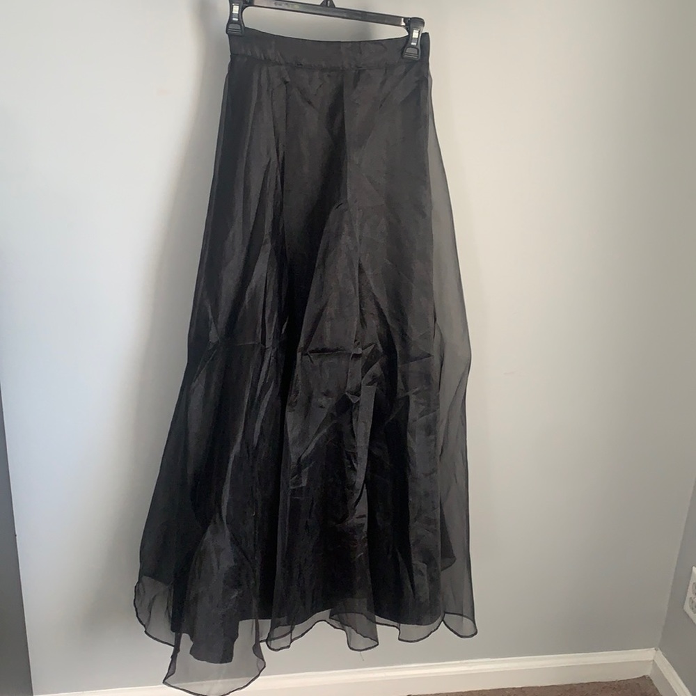 JS Collections Black Chiffon Overlay Satin Long Skirt